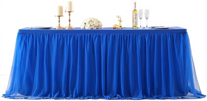 Royal Blue Tulle Tablecloth for 6 Foot Rectangular Tables 6ft Royal Blue Table Cloths Rectangle Wrinkle Free Table Cover with Skirt for Wedding Birthday Party Baby Shower Banquet Buffet Cake Cocktai