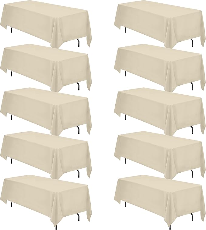 BRILLMAX 10 Pack Beige Tablecloths 70 x 120 Inch for 6ft & 8ft Rectangle Tables - 150 GSM Polyester Fabric, Universal Fit, Water, Stain & Wrinkle Resistant Cloth Cover for Wedding Reception Banquet