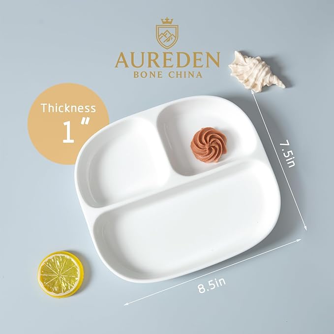 Portion Control Plate - Fine Bone China Porcelain Divided Plates for Adults, Children, Healthy Diet