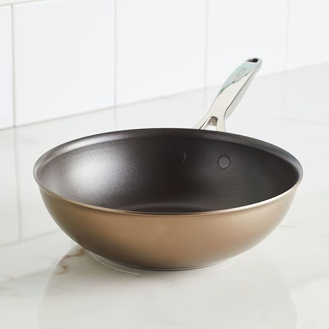 Anolon Ascend Hard Anodized Nonstick Stir Fry Pan/Wok - Good for All Stovetops (Gas, Glass Top, Electric & Induction), Dishwasher & Oven Safe with Stainless Steel Handle, 10 Inch - Bronze
