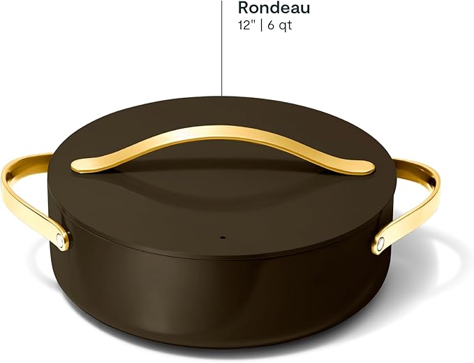 Caraway Rondeau - 6 Qt Non-Stick Pan with Lid - Free From Forever Chemicals - Perfect for Searing, Braising, & Roasting - Black