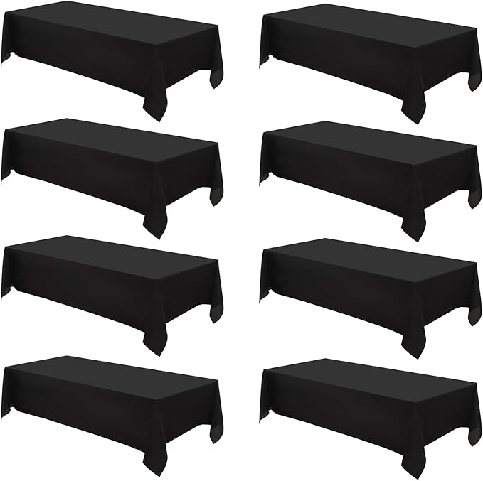 Rectangle Tablecloths 90x132 Inch 8 Pack Black Tablecloth for 6ft Washable Decorative Linen Polyester Table Cloths for 8ft Dining Table Banquets Buffet Parties and Wedding