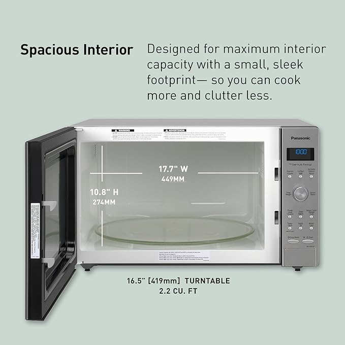 Panasonic Oven with Cyclonic Wave Inverter Technology, 1250W, 2.2 cu.ft. Countertop Microwave with Genius Sensor One-Touch Cooking – NN-SD975S (Stainless Steel/Silver), Stainless