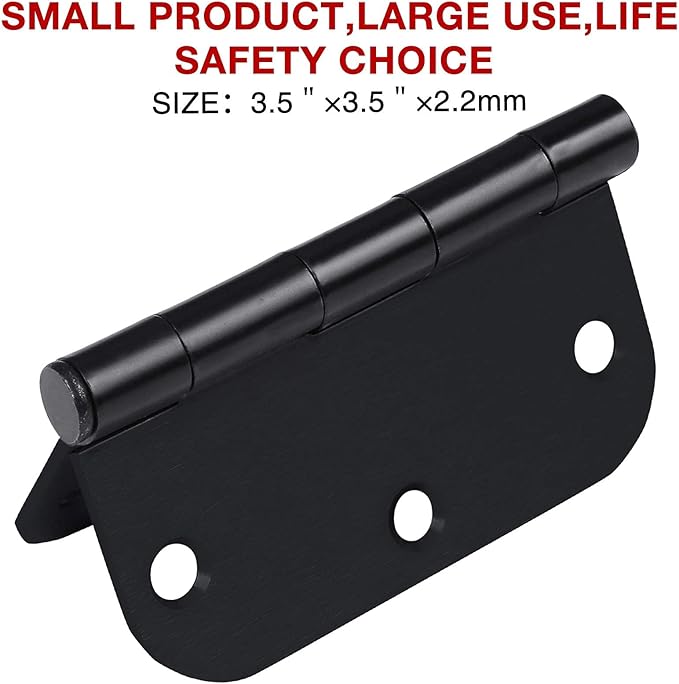 Rounded Door Hinges 3-1/2" x 3.5 inch, 5/8 Radius, Matte Black 3 ½ Inch 6 Pack