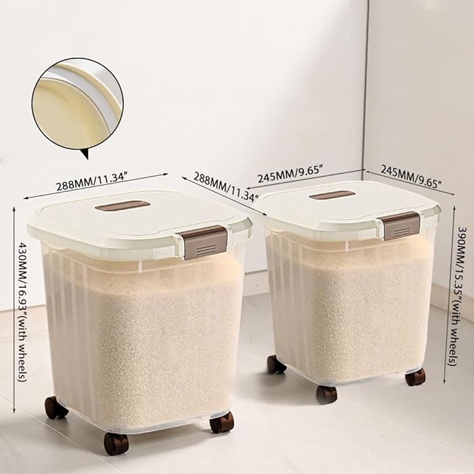 RUIAN 2Pcs Rice Storage Container 33Pound,55Pound Dog Food Storage Container with Wheels and Spoon(33bl&55bl)