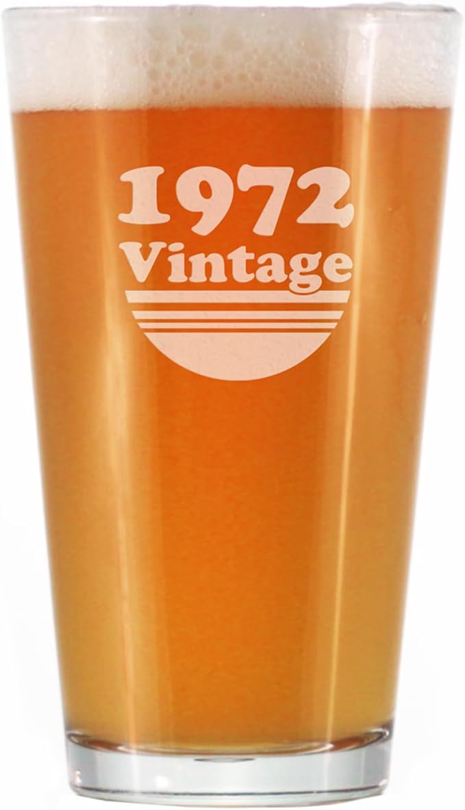 Bevvee Vintage 1972 Pint Glass for Beer - 54th Birthday Gifts for Men or Women Turning 54 - Fun Bday Party Decor - 16 oz