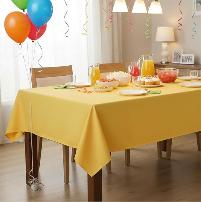 sancua Rectangle Tablecloth - 70 x 108 Inch - Stain and Wrinkle Resistant Washable Polyester Table Cloth, Decorative Fabric Table Cover for Dining Tables, Buffet Parties and Camping, Yellow