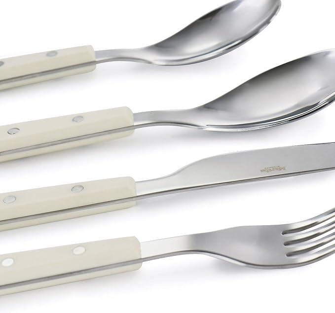 Martha Stewart Watercliffe 16 pc Flatware Silverware Set - Stainless Steel Utensils - Forks, Spoons, Knives - Service for 4 - Linen