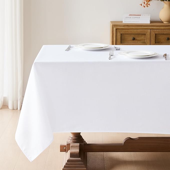 Faux Linen Tablecloths for Rectangle Tables, 2 Pack Burlap Textured Table Cloths Washable Farmhouse Table Cover Water Resistant for Dining, Wedding, Outdoor(White, 60"×120")