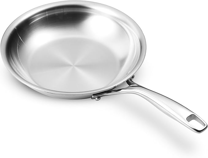 LEGEND COOKWARE 5-Ply Stainless Steel 8-Inch Frying Pan - Induction Compatible, Oven Safe 800°F - Non-Toxic, No Coatings - Even Heating, Won't Warp - Built to Last Generations