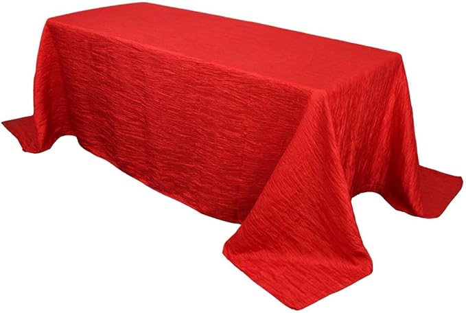 YOUR CHAIR COVERS - 90 x 156 inch Rectangular Crinkle Taffeta Tablecloth - Red, Rectangle Table Linens for 8 ft Rectangular Tables, Wedding Crushed Table Cloth