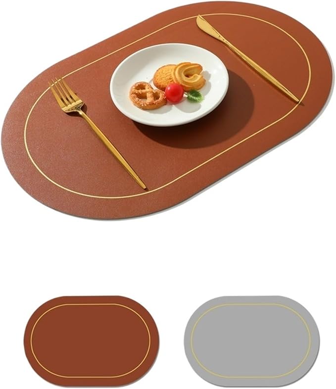 Nordic Style Leather Western Table Mat PVC Oil-Proof Table Mat Hotel Home Dining Plate Mat Non-Slip Heat Insulation Pad(Brown A)