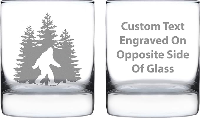 Custom Bigfoot Personalized Whiskey Rocks Glass - Funny Bigfoot Gifts for Sasquatch Enthusiasts - 10.25 Oz Rocks Glasses