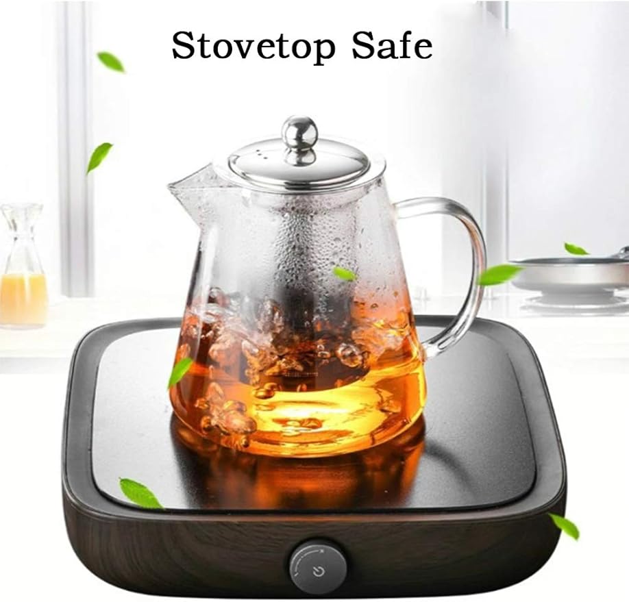 Glass Teapot with Infuser Tea Pot 32oz/43oz Tea Kettle Stovetop Safe Blooming and Loose Leaf Tea Maker Set (32oz/ 950ml)