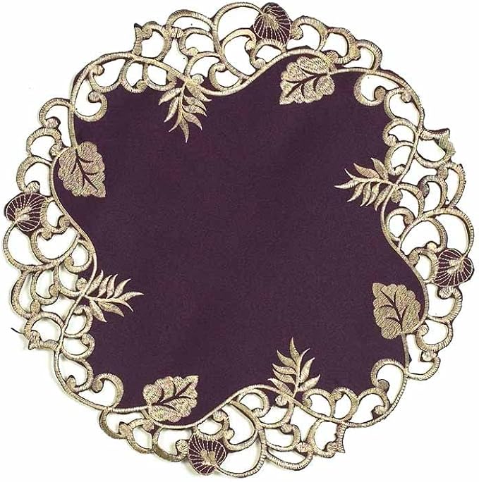 Decozen Set of 8 Doilies for Table, Lace Doilies - Rustic, Crochet, Farmhouse, Kitchen, Dining Table Centerpiece Decor - Round Christmas Placemats for Home - 15 inch Gold Plum, Tarantino Collection