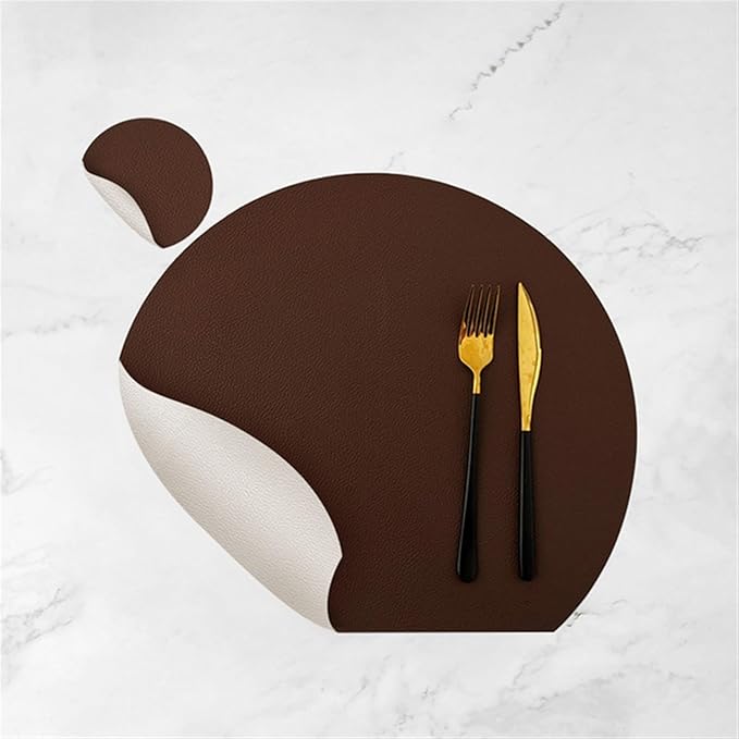 1/4/6Pcs Leather Placemat with Coaster Dual-Sided Unique Oval Table Mat Upgraded PU Table Mats and Color Kitchen Access(C Coffee Cream,6pcs Sets)