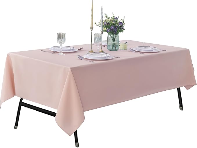 10-Pack 60x102 inch Dusty Pink Table Cloths, Solid Stain and Wrinkle Resistant Oblong Tablecloth, Premium Plain Weave Polyester Fabric Rectangle Table Linen Covers for Hotel, Wedding