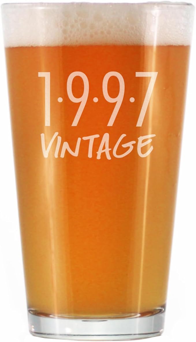 Bevvee Vintage 1997 Pint Glass for Beer - 29th Birthday Gifts for Men or Women Turning 29 - Fun Bday Party Decor - 16 oz