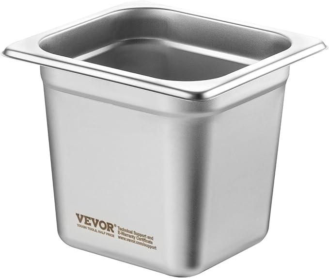 VEVOR 6 Pack Stainless Steel Hotel Pans - 1/6 Size 6-Inch Deep 0.8mm Thick Anti-Jam Commercial Food Pans for Steam Tables, Restaurants, Catering & Industrial Use