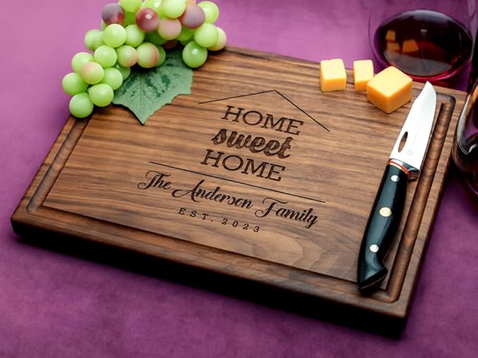 Personalized Cutting Board, Custom Housewarming Gift for New Homeowners, Engraved Home Sweet Home Charcuterie Board, Unique Couple Gift, Handmade Wood Kitchen Décor by Straga 941