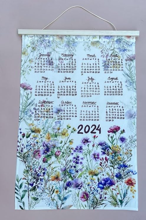 Spring Floral 2026 Calendar, Linen Calendar 2026 (Teatowel+ Natural Wooden Hanger)