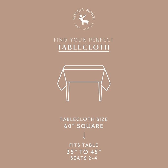 MONDAY MOOSE Gingham Checkered Farmhouse Rustic Picnic Style Decoration Square Natural Stonewashed Cotton Tablecloth for Kitchen, Dining Room, Restaurant (60" Square, Beige)