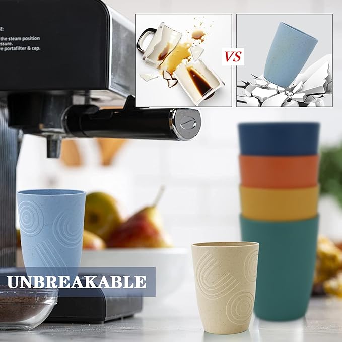 Homienly Plastic Cups Alternatives Unbreakable Drinking Glasses Wheat Straw Cup Sets for Kitchen Camping Party RV Stackable Water Tumblers Dishwasher Freezer & Microwave Safe 6 PCS (12OZ, Multi)