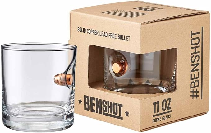 BenShot Rocks Glass with Real 0.45ACP Bullet - 11oz | Made in the USA