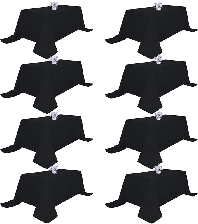 8 Pack Black Tablecloths 90x156 Inch Table Cloths for 8 Foot Rectangle Tables, Wrinkle Resistant Washable Rectangular Fabric Table Cover for Dining Wedding Banquet Camping Party