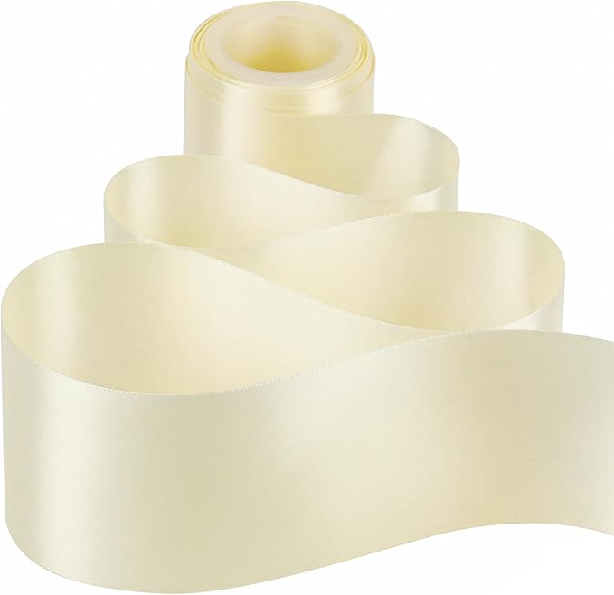 MEEDEE Ivory Satin 3 Inch Ribbon Lux Double Faced Satin Ribbon Wide by 10 Yards Cream Ribbons Ivory Ribbons for Christmas Tree Decoration, Weddings, Flower Bouquet, Bow Making
