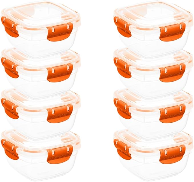 Superio Plastic Food Storage Containers with Airtight Lids, 8 Pack- 16 Oz, BPA Free, Leakproof, Stackable, Microwave, Dishwasher, Freezer Safe, Orange