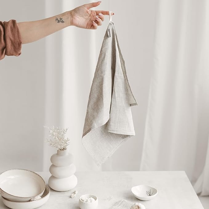 Pure Linen Flax Washcloths – 4-Pack Natural Dish Towels Set – Linen Tea Towel Cloth Napkins – Small Hand Towels for Kitchen – Durable, Lint-Resistant, Highly Absorbent