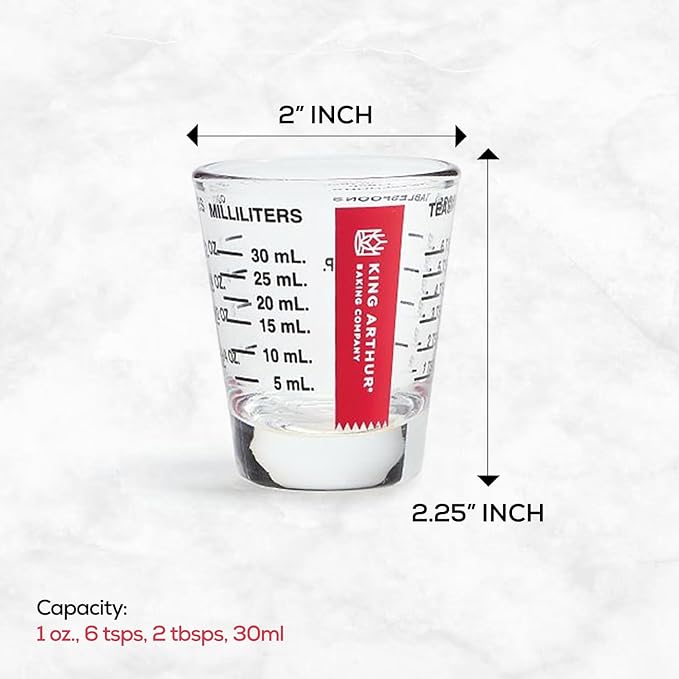 King Arthur Baking Company Mini Measure Multi-Purpose Shot Glass, Heavyweight Glass, Black, Set Of 2, For Liquid And Dry Ingredients And Precise Recipe Prep