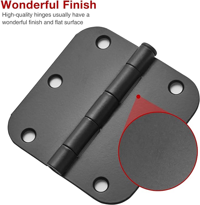 30 Pack Rounded Matte Black Door Hinges 3.5 Inch 5/8" Radius Interior 3 1/2" Flat Iron Bifold Residential Standard Bedroom Indoor for Doors 3 ½"Hardware Control House Home Decor Essentials Accessories
