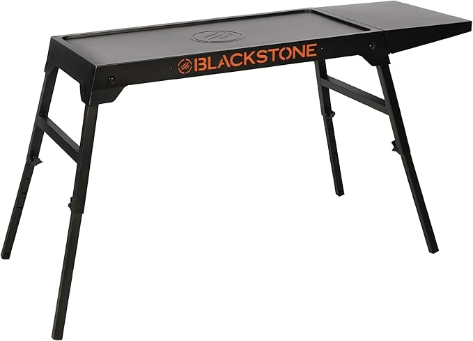 BLACKSTONE 5477 XL 17" and 22" Tabletop Griddle Stand, Adjustable Prep Table with Folding Legs and Side Shelf, Powder Coated Steel, Black