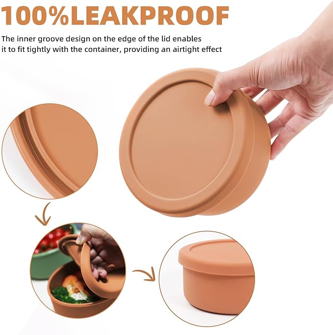 XU&PEIQI 24oz Silicone Food Storage Containers,Round Bowls with Lids - Meal Prep Containers for Kitchen Serving, Salad & Lunch - Airtight, Microwave/Fridge/Dishwasher Safe, BPA-Free (Beige，1PACK)