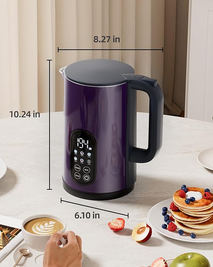 Electric Kettle with Temperature Control, 1.7L Stainless Steel Hot Water Kettle, 5 Presets for Tea & Coffee, 2H Keep Warm, Fast Boil, Auto Shut-Off & Boil-Dry Protection, Cordless Tea Kettle,Purple