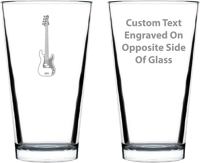 Custom Electric Bass Pint Glass for Beer - Music Gifts for Bass Players, Teachers and Musical Accessories for Musicians that Play Bass Guitar - 16 Oz Glasses