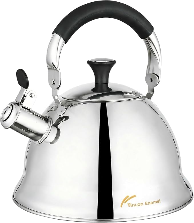 Stainless Steel Whistling Tea Kettle Stovetop - 3.1QT Tea Top Mirror Finish, 304 Stainless Interior, Foldable Handle, Fast Heating for Tea, Coffee & Gifts