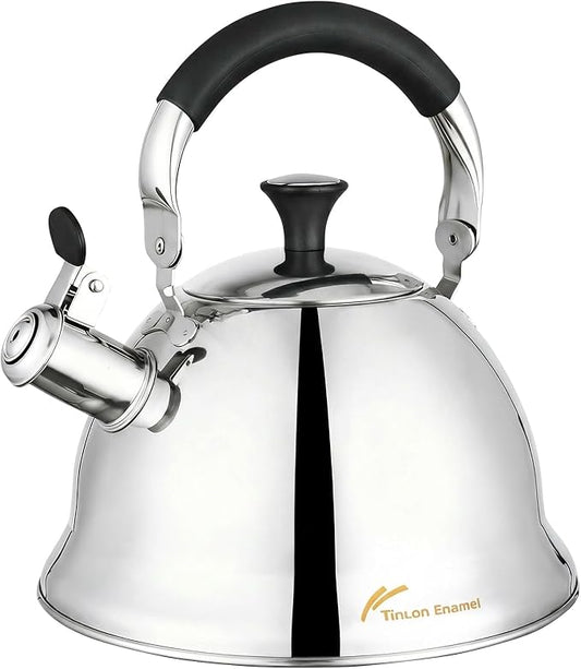 Stainless Steel Whistling Tea Kettle Stovetop - 3.1QT Tea Top Mirror Finish, 304 Stainless Interior, Foldable Handle, Fast Heating for Tea, Coffee & Gifts