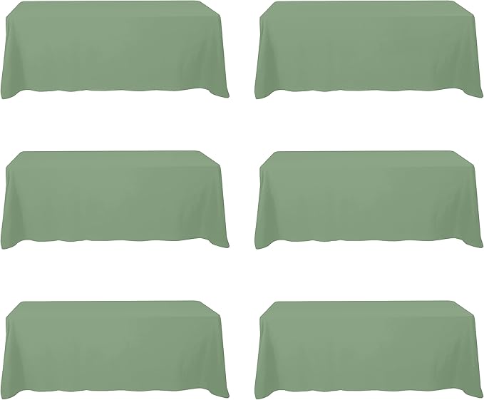 BRILLMAX 6 Pack Sage Green Tablecloths 90 x 156 Inch for 8ft Rectangle Tables - 150 GSM Polyester Fabric, Floor Length Drop, Water, Stain & Wrinkle Resistant Cloth Cover for Wedding Reception Banquet
