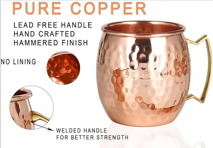BOLD & DIVINE Moscow Mule Copper Mugs - Set of 4-100% HANDCRAFTED - Food Safe Pure Solid Copper Mugs with Gold & Brass Handle - 16 oz Christmas Gift Set | Perfect for Bars, Parties & Gifts