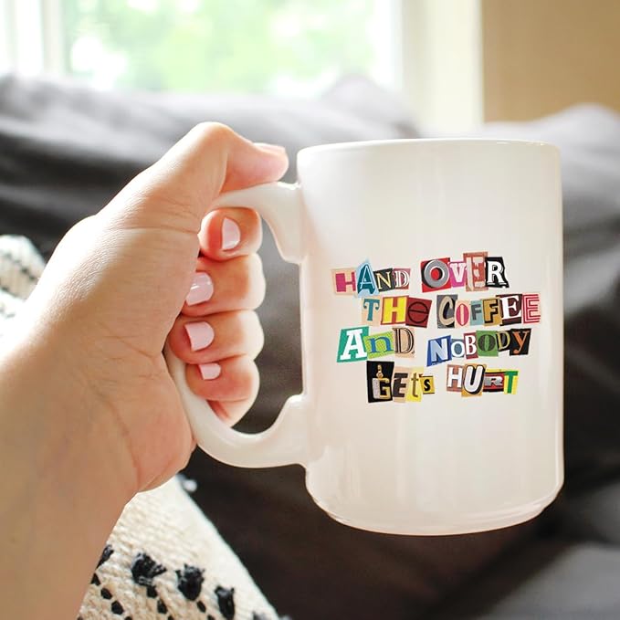 Bevvee Coffee Ransom Note Coffee Mug - Funny Sarcastic Coffee Mug Gifts for Coffee Lovers - Large 15oz White Ceramic