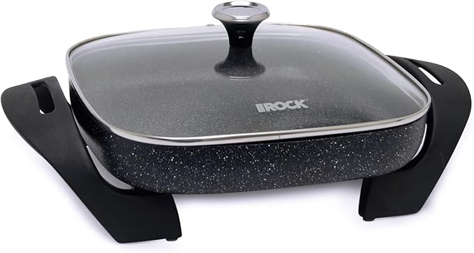 Starfrit The Rock Electric Skillet - 12" x 12" - Rock.Tec Non-Stick Cooking Surface - Tempered Glass Lid - 1200W