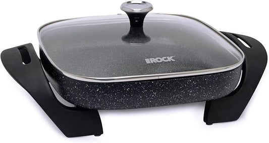 Starfrit The Rock Electric Skillet - 12" x 12" - Rock.Tec Non-Stick Cooking Surface - Tempered Glass Lid - 1200W