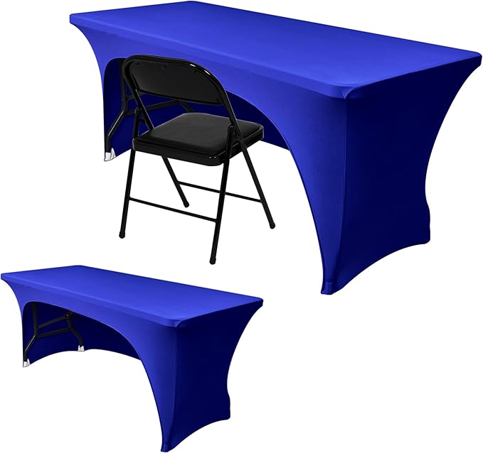 Nasitos 2 Pack Royal Blue Tablecloth 6 Foot-Open Back Fitted Spandex Table Covers 6ft, Washable Fabric Tablecloths, Wrinkle Resistant for Trade Show, Parties, Craft Show, Display, Wedding, Events