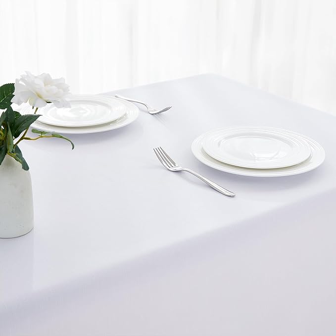 Faux Linen Tablecloths for Rectangle Tables, 2 Pack Burlap Textured Table Cloths Washable Farmhouse Table Cover Water Resistant for Dining, Wedding, Outdoor(White, 60"×120")