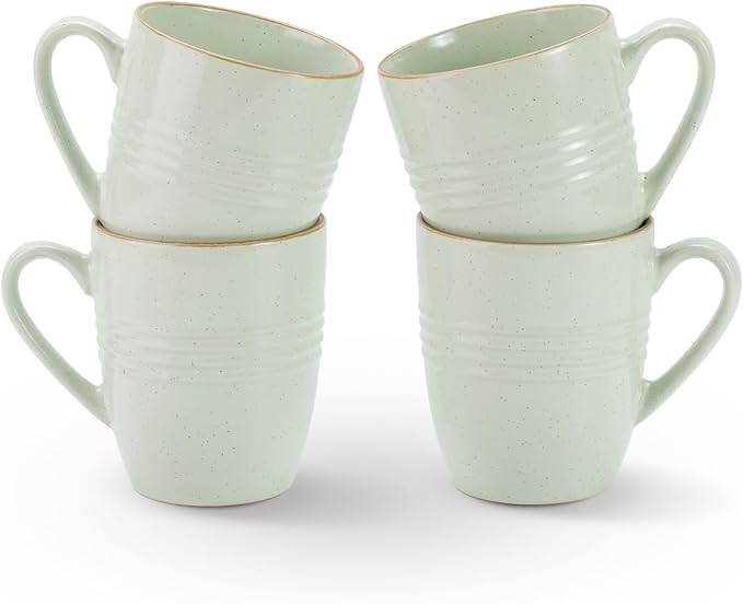 famiware Jupiter Coffee Mugs Set of 4, 13 oz Coffee Mug, Microwave and Dishwasher Safe, Coffee Cups with Handle for Coffee, Tea, Cocoa, Milk, Light Green