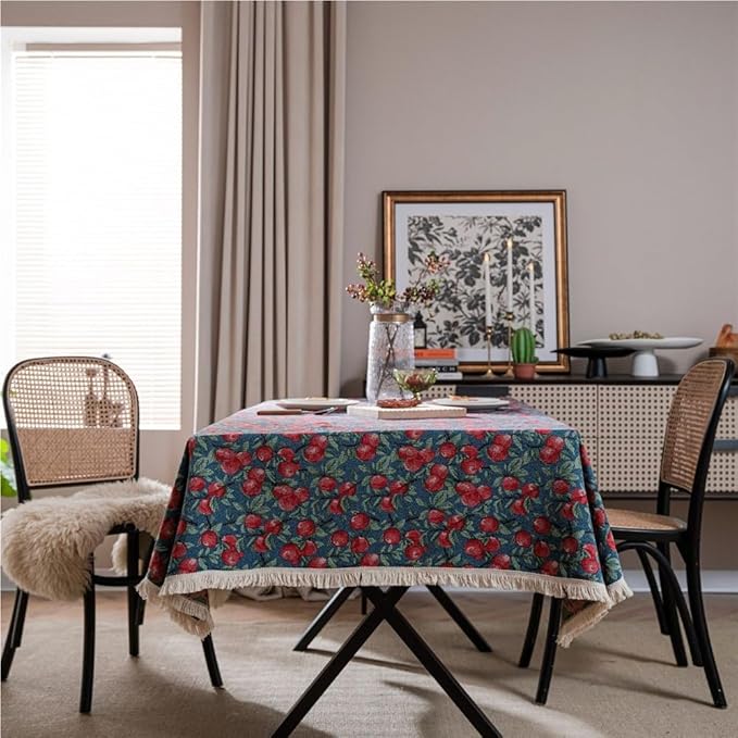 Rectangular Tablecloth Cherry Jacquard Tablecloth Thick Tablecloth Suitable for Restaurant Camping(Style11,140 * 140cm)