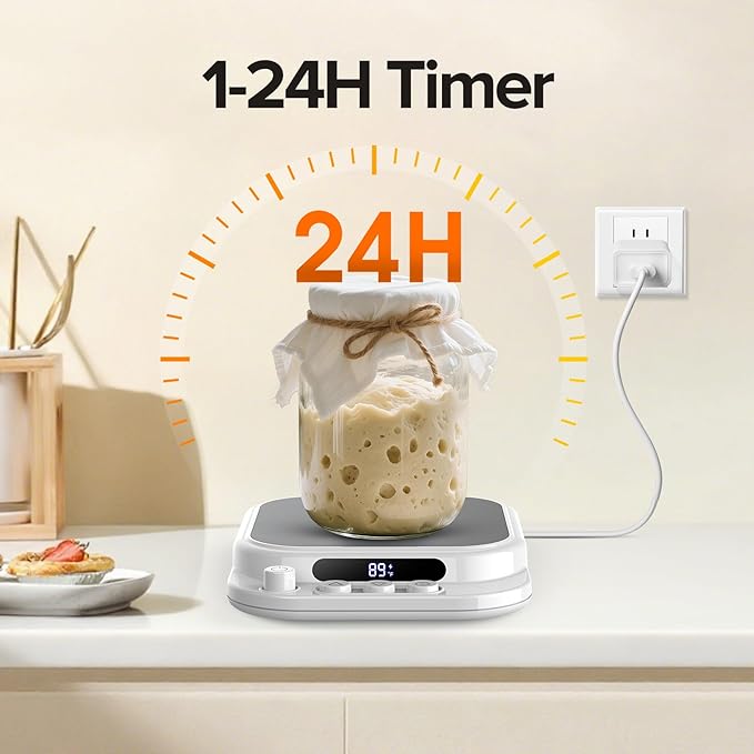 Sourdough Starter Warmer(70-130°F),1°F Precise Temperature Control,24H Timer,Compatible with Flat/Concave Jar Bottom for Home Baking